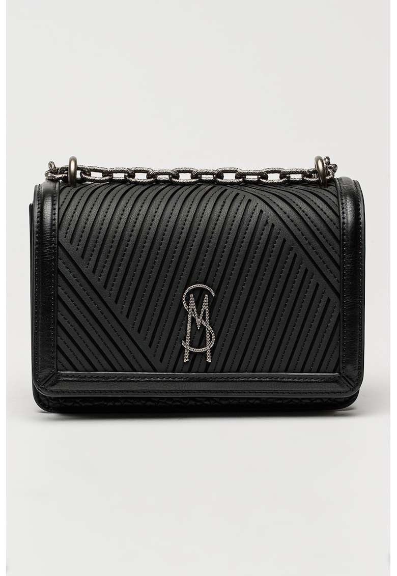 Geanta crossbody de piele ecologica cu bareta lant - Negru