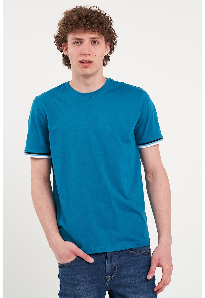 Tricou uni cu decolteu la baza gatului - Alb/Negru/Albastru royal