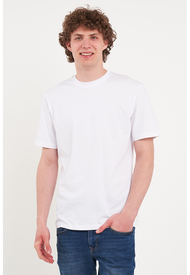 Tricou de bumbac cu decolteu la baza gatului - Alb optic
