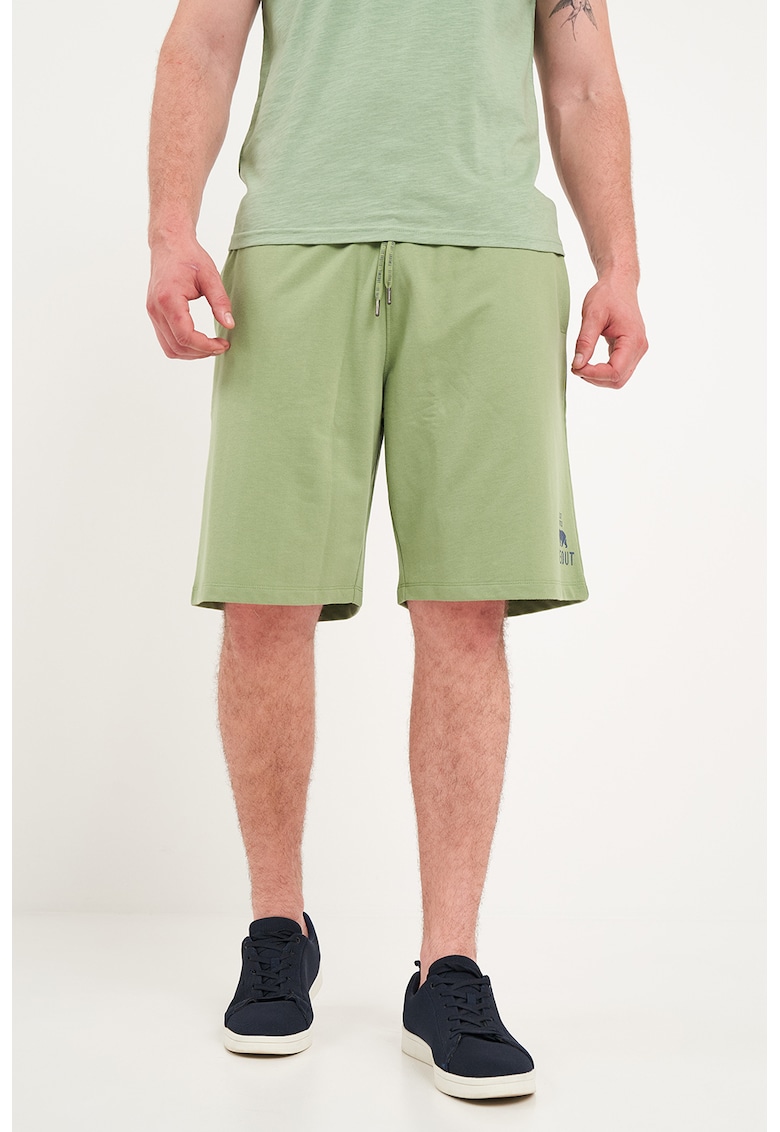 Pantaloni scurti din amestec de bumbac cu snur - Verde fistic