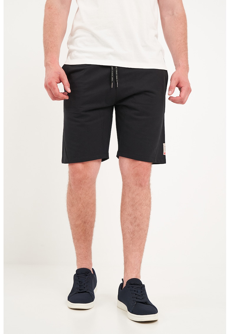 Pantaloni scurti din amestec de bumbac cu talie ajustabila - Negru