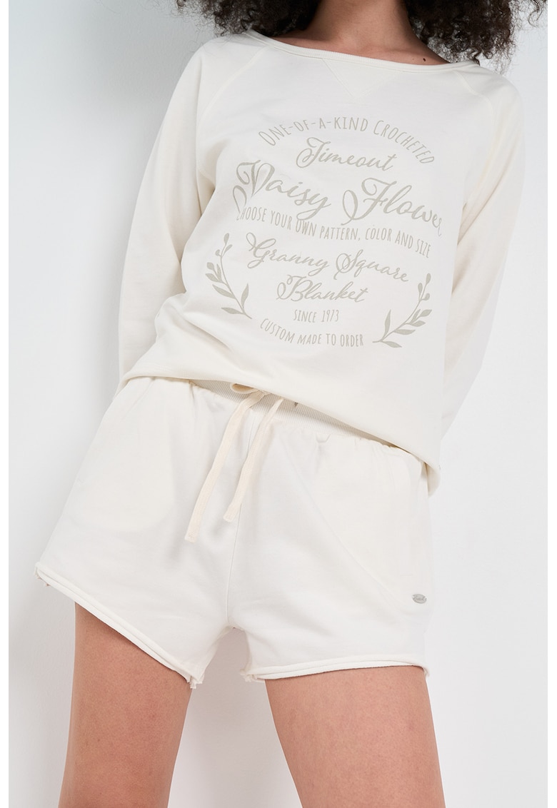 Pantaloni scurti din amestec de bumbac cu snururi - Alb murdar