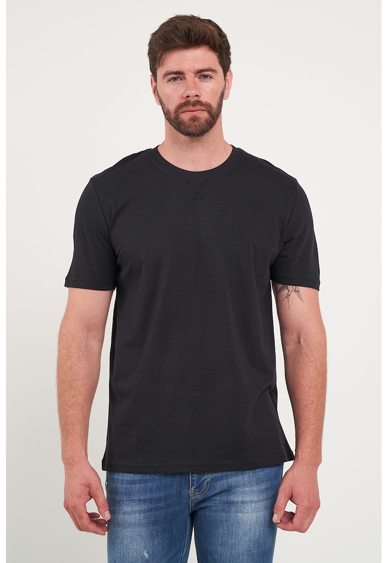 Tricou de bumbac cu decolteu la baza gatului - Albastru ultramarin