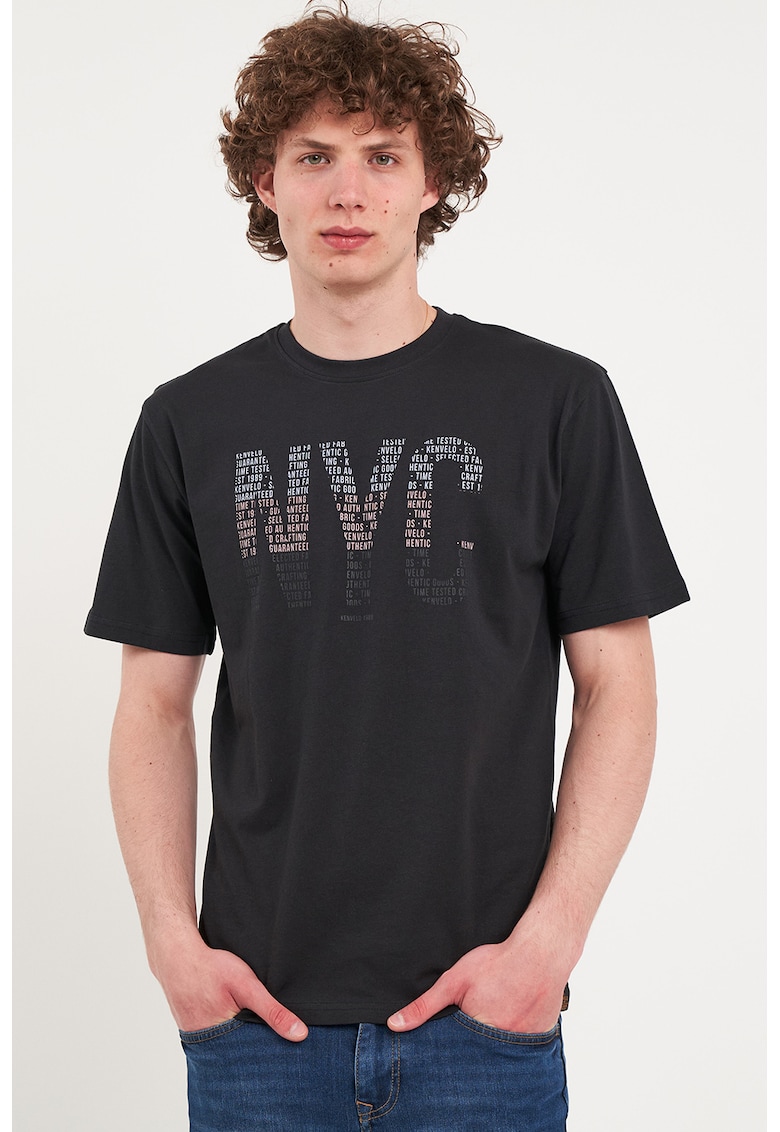 Tricou de bumbac cu imprimeu text - Gri antracit
