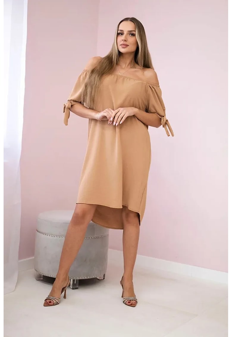 Rochie cu maneci legate - camil deschis - universala -