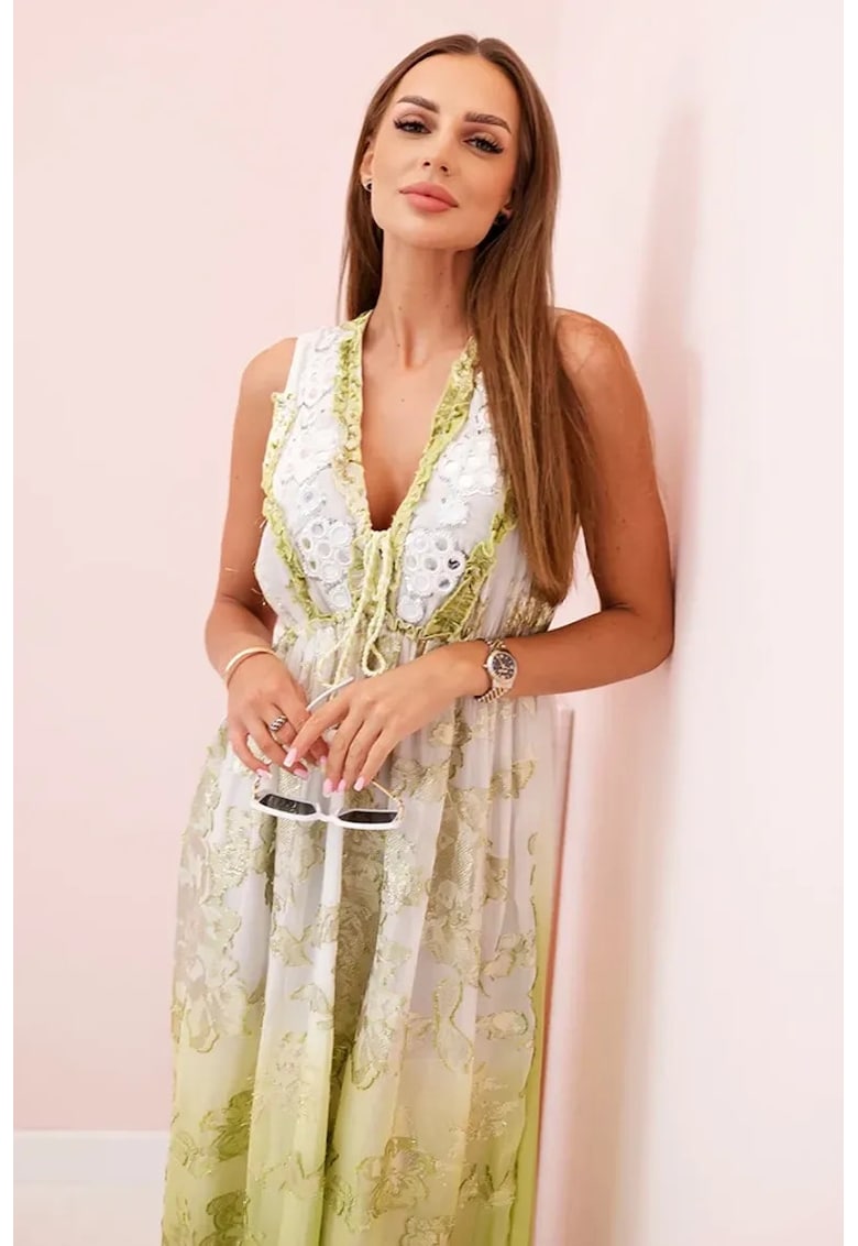 Rochie lunga din viscoza cu decolteu in V -