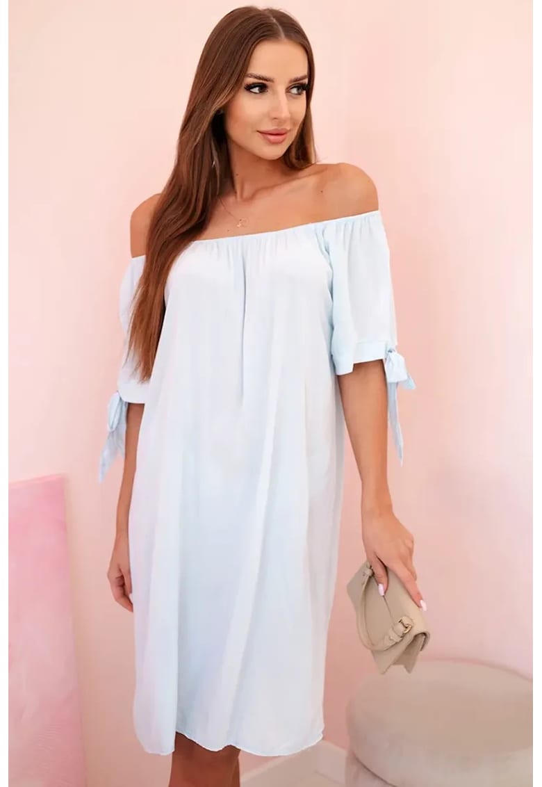 Rochie midi cu decolteu pe un umar si funde -