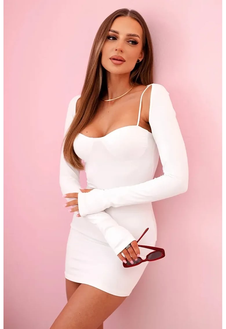 Rochie scurta cu maneci lungi si decolteu patrat -