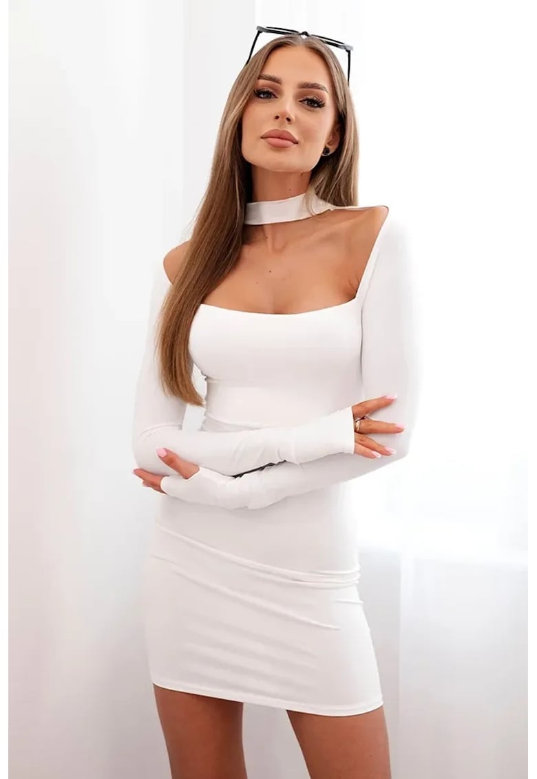 Rochie scurta cu maneci lungi si guler inalt -