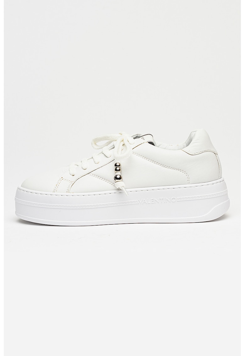Pantofi sport flatform de piele - Alb optic