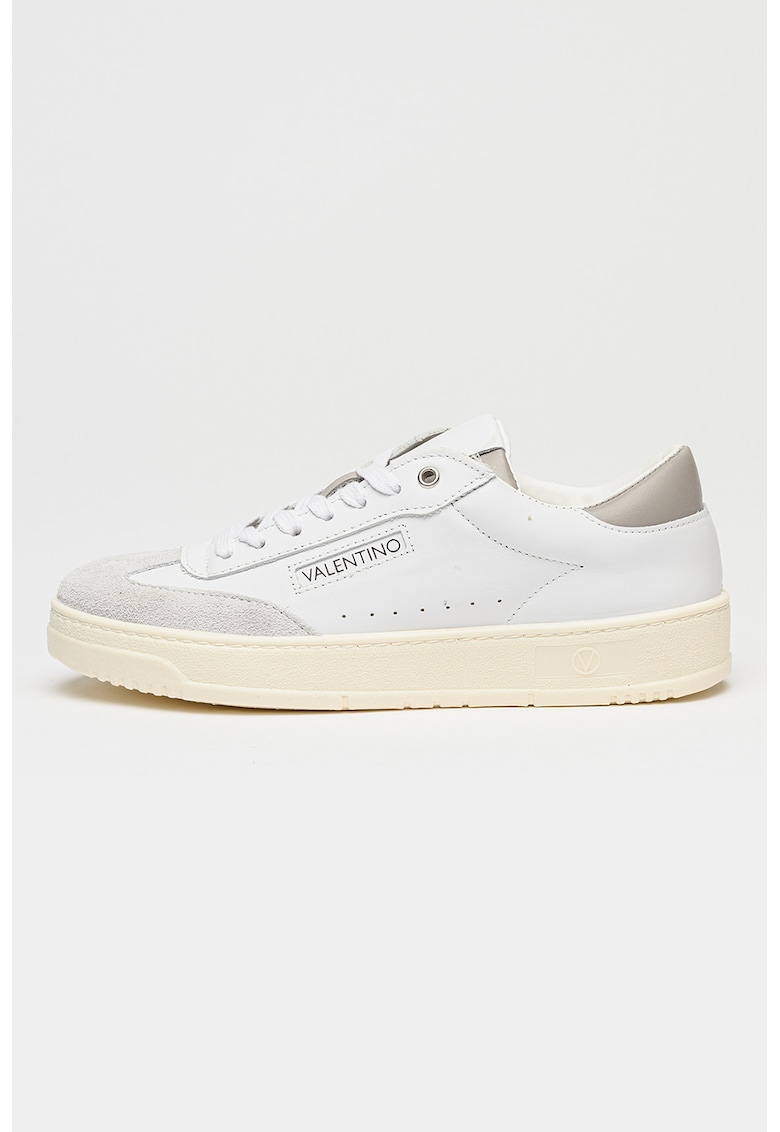 Pantofi sport unisex de piele si piele intoarsa - Gri deschis/Alb optic