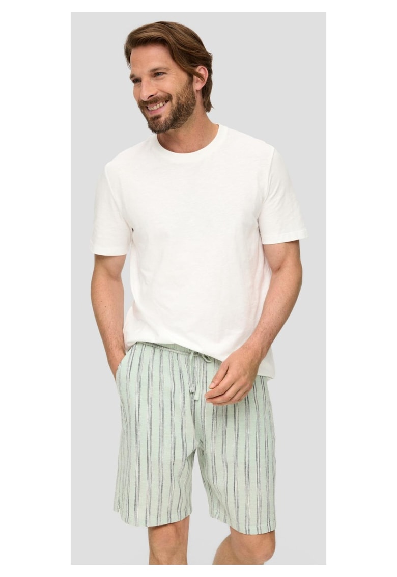 pantaloni scurti barbati din amestec de bumbac si in - imprimeu in dungi