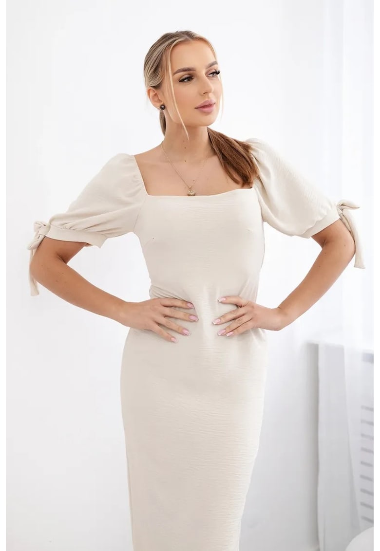 Rochie midi cu prindere la maneci - Rochie midi cu prindere la maneci -