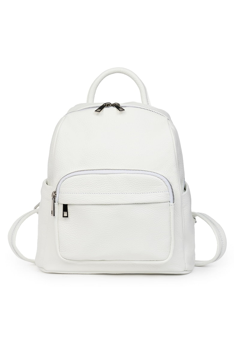 Rucsac din piele naturala  Vicenzo alb - compartiment principal spatios - 28x25x12cm