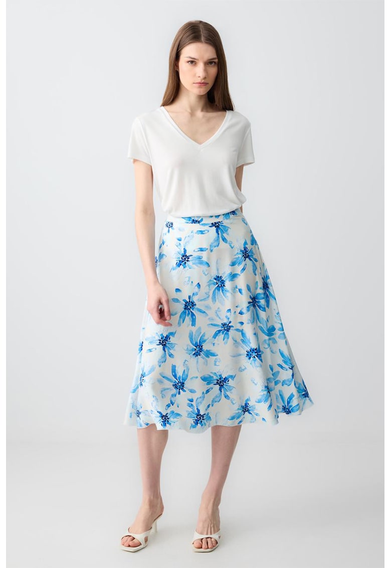 Fusta midi evazata cu imprimeu floral