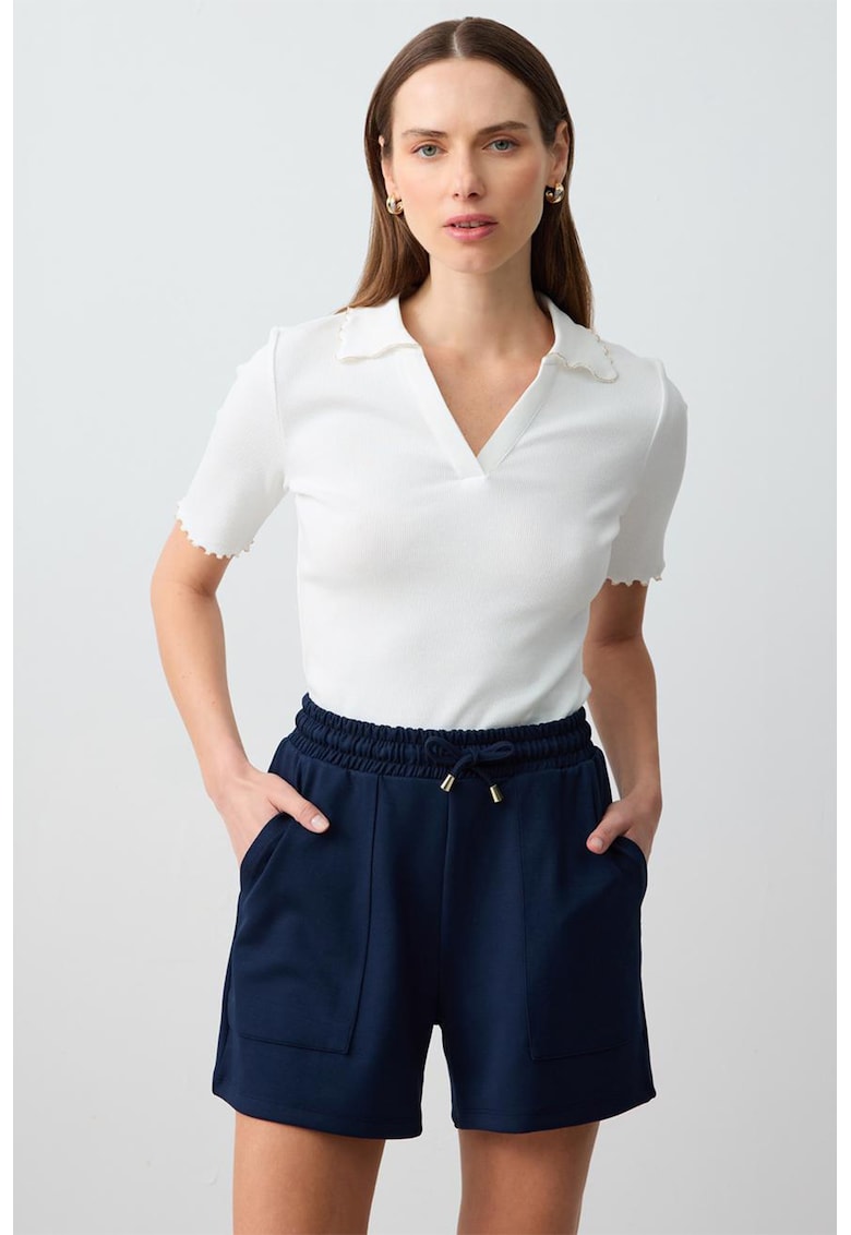 Tricou polo cu margini valurite - Alb fildes