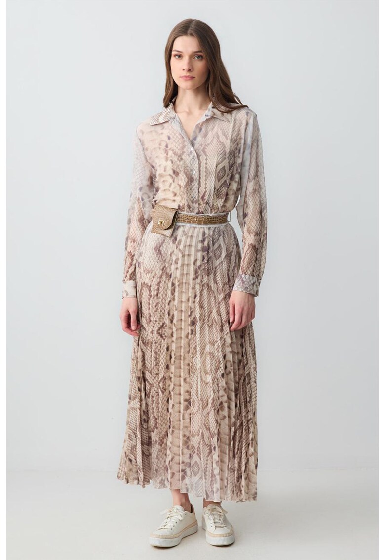 Fusta plisata cu imprimeu ce imita pielea de reptila