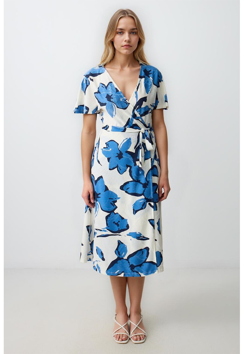 Rochie midi petrecuta - Albastru royal/Alb murdar
