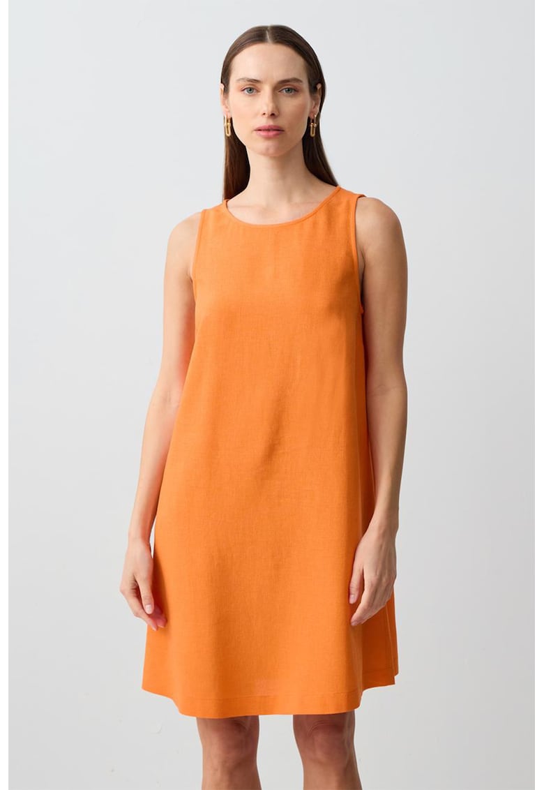 Rochie mini din amestec de in cu decolteu rotund