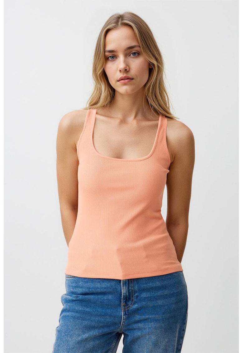 Top slim fit uni - Portocaliu pal