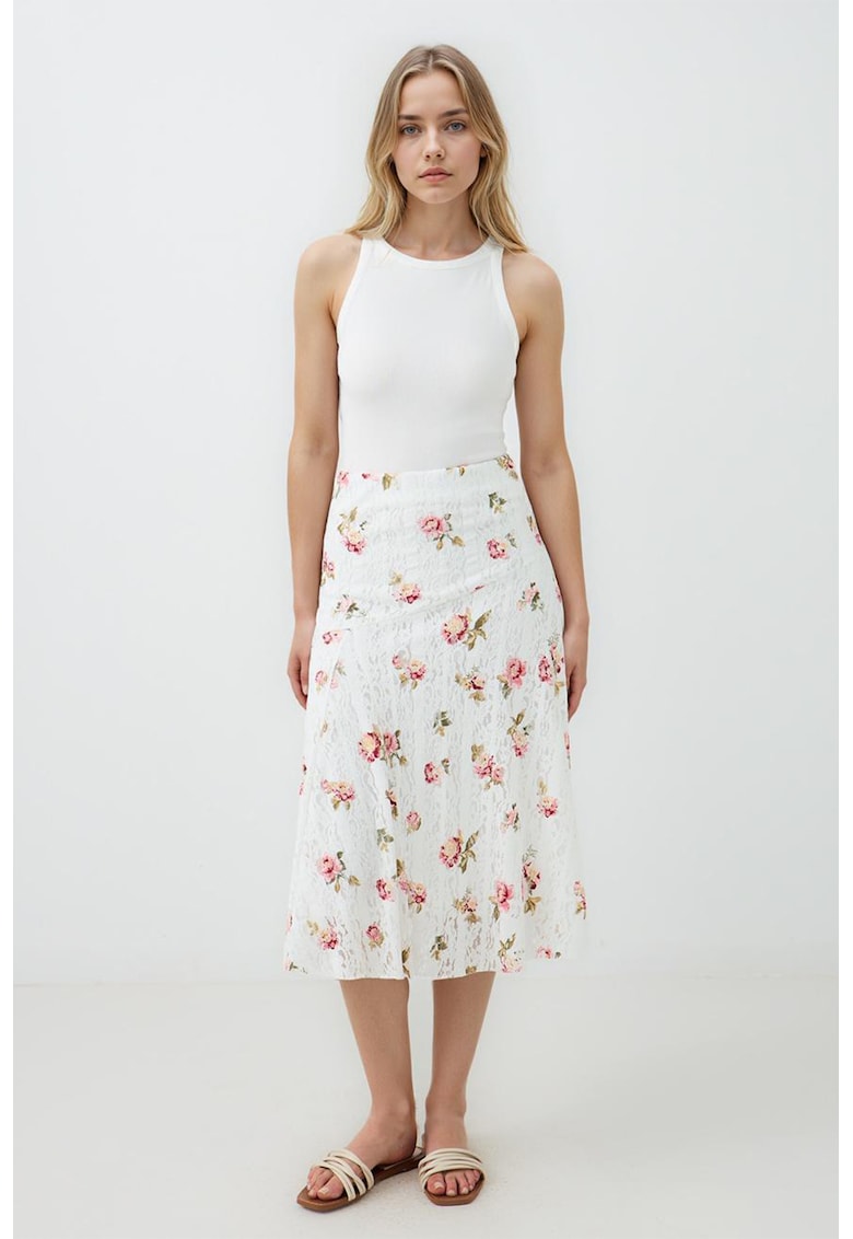 Fusta midi cu model floral