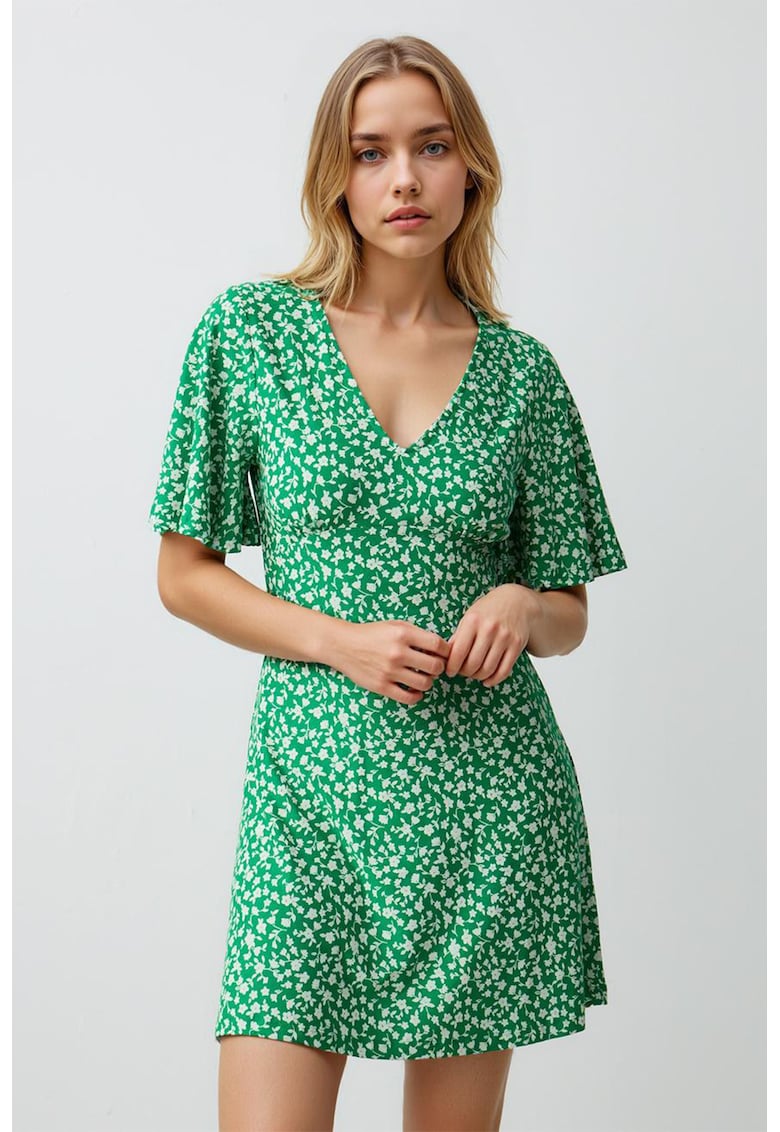 Rochie mini cu croiala in A si model floral