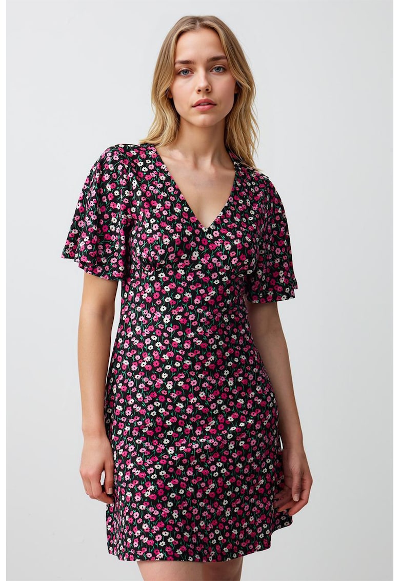 Rochie mini cu croiala in A si model floral