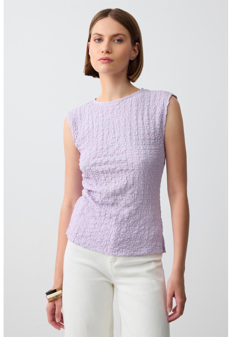 Bluza texturata cu decolteu la baza gatului - Lila