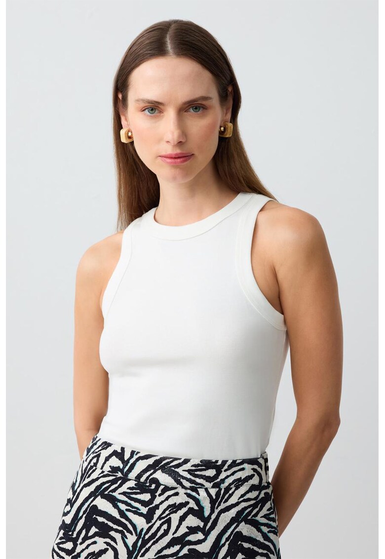 Top uni cu decolteu la baza gatului - Alb optic