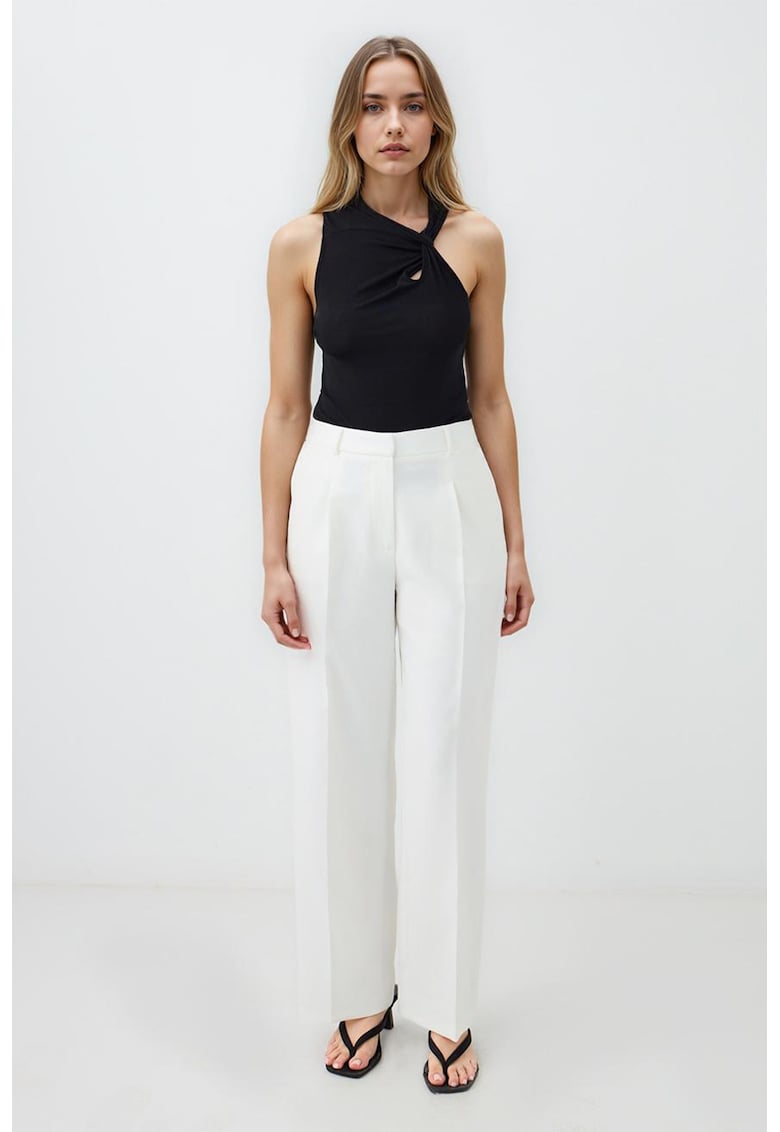 Pantaloni drepti cu talie inalta - Alb optic