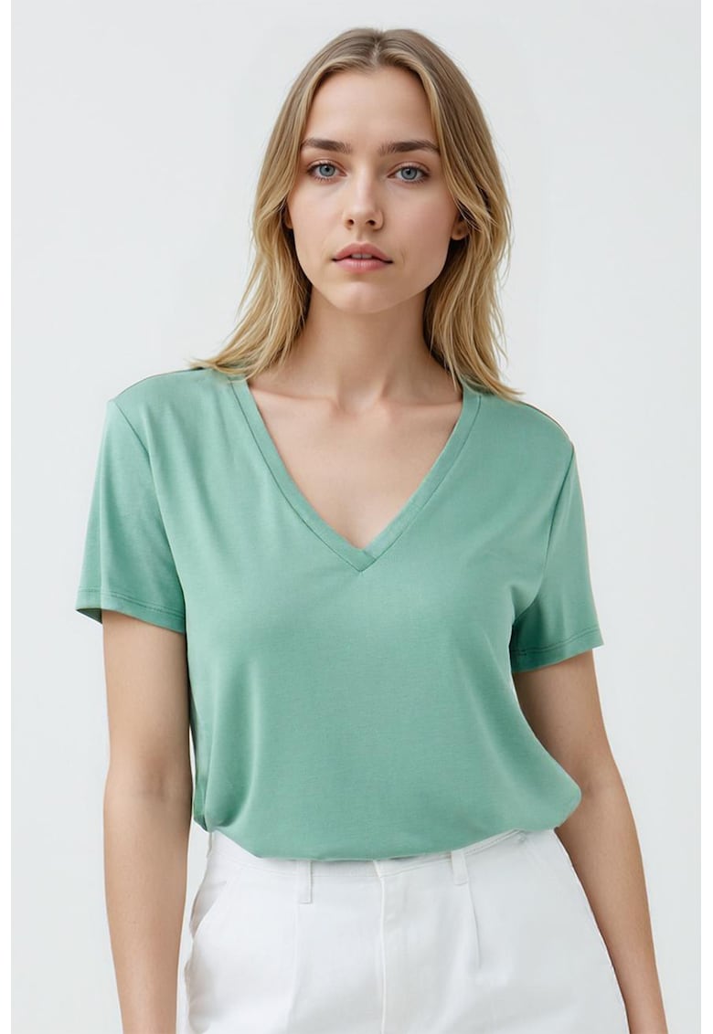 Tricou din amestec de modal cu decolteu in V