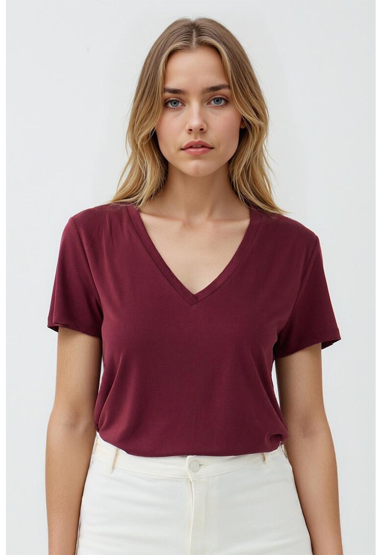 Tricou din amestec de modal cu decolteu in V - Violet tyrian