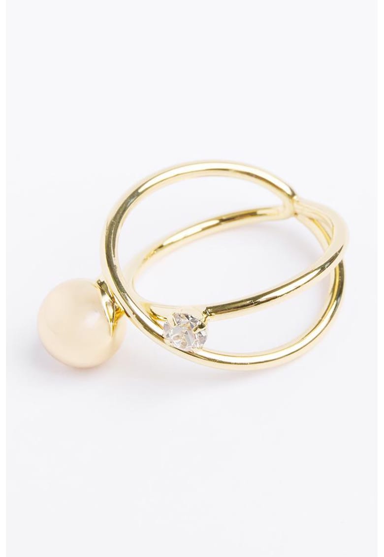 Inel dublu decorat cu perla sintetica si piatra zirconiu