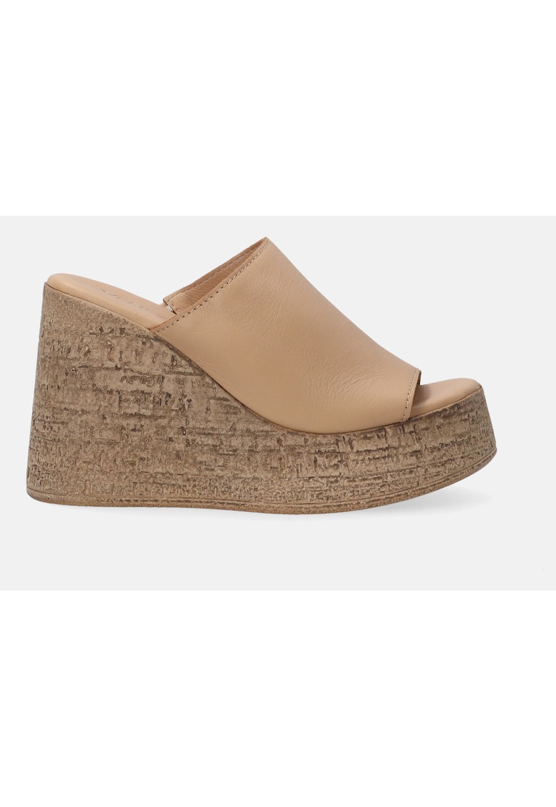 Papuci din piele cu talpa wedge inalta