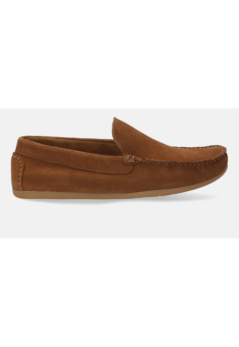 Pantofi loafer de piele intoarsa cu cusaturi decorative