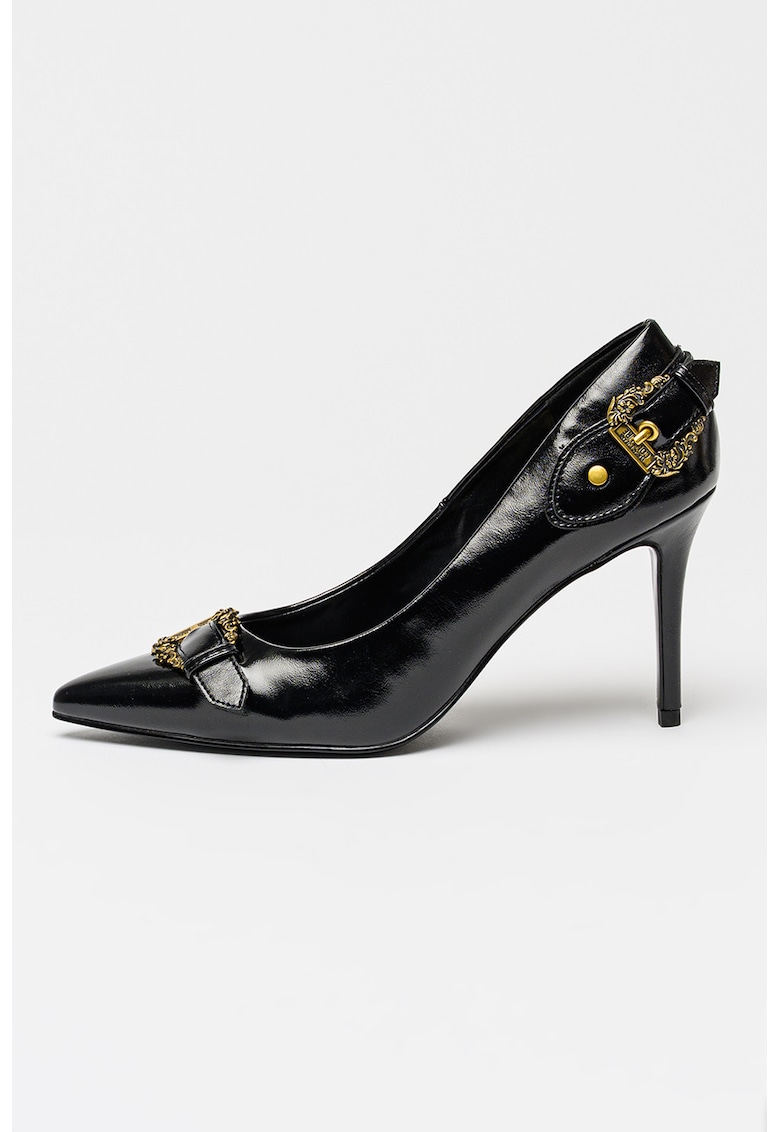 Pantofi cu varf ascutit si catarame decorative - Negru