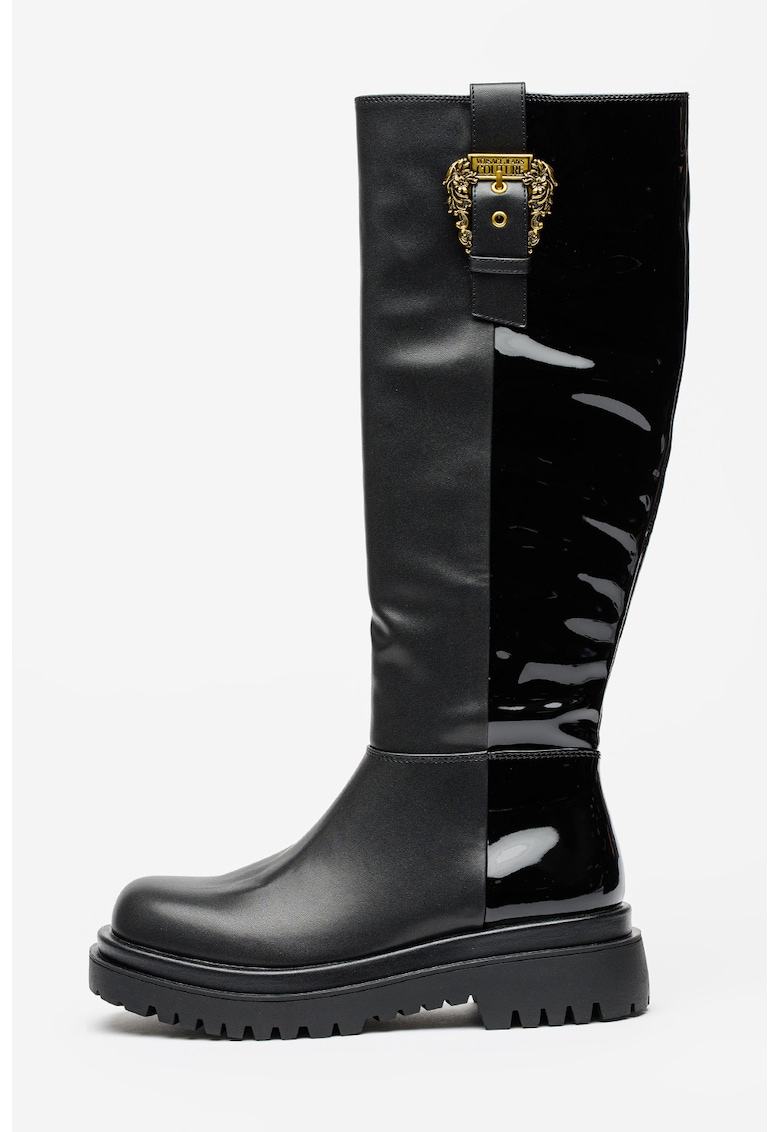 Cizme lungi de piele ecologica cu catarama si fermoar