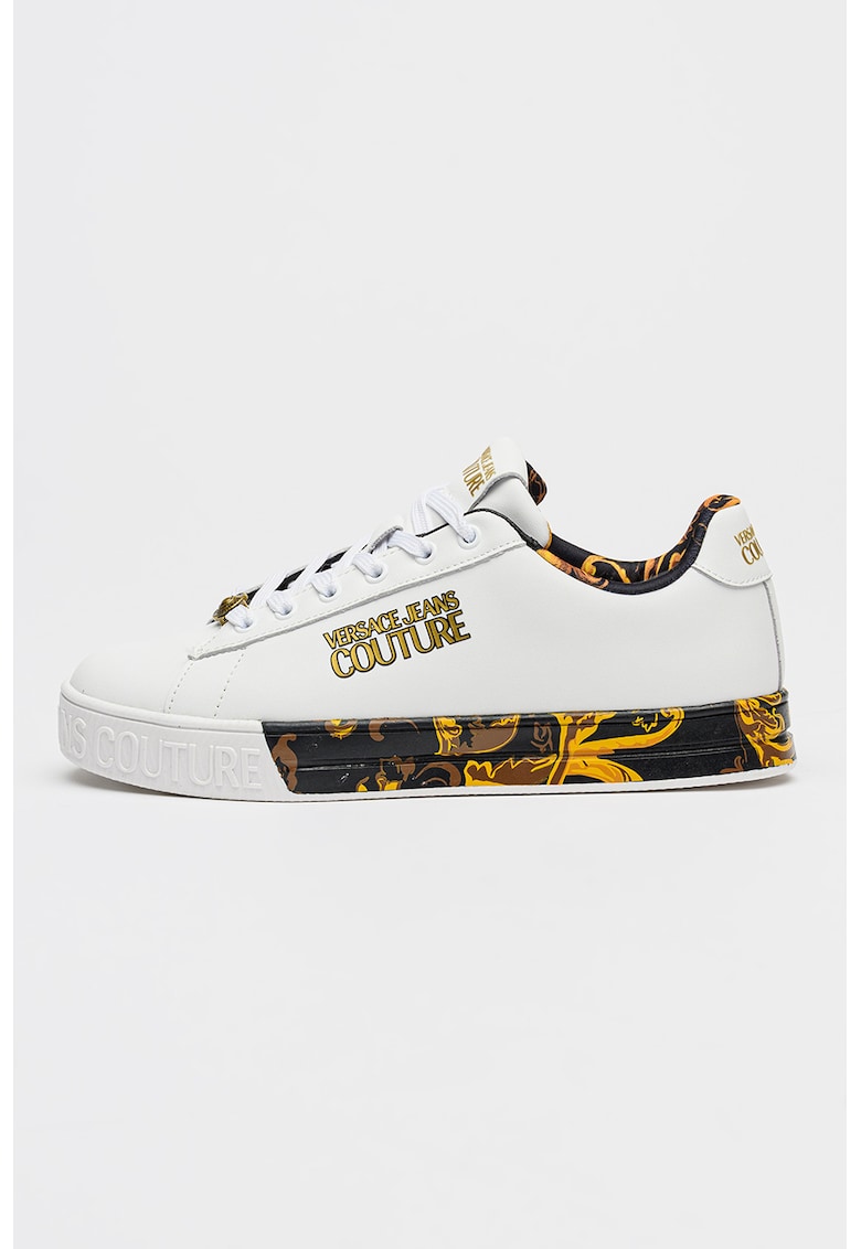 Pantofi sport low cut din piele - Alb/Portocaliu pal