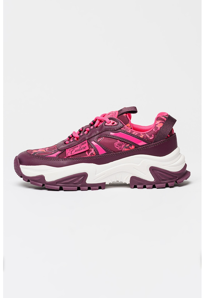 Pantofi sport cu talpa wedge si model logo - Roz aprins/Violet tyrian