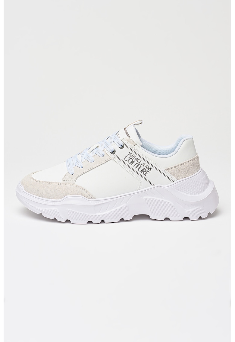 Pantofi sport cu talpa wedge si garnituri de piele ecologica