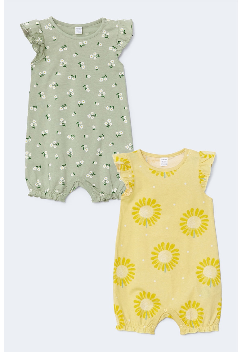 Set de salopete cu model floral si terminatii cu volane - 2 piese