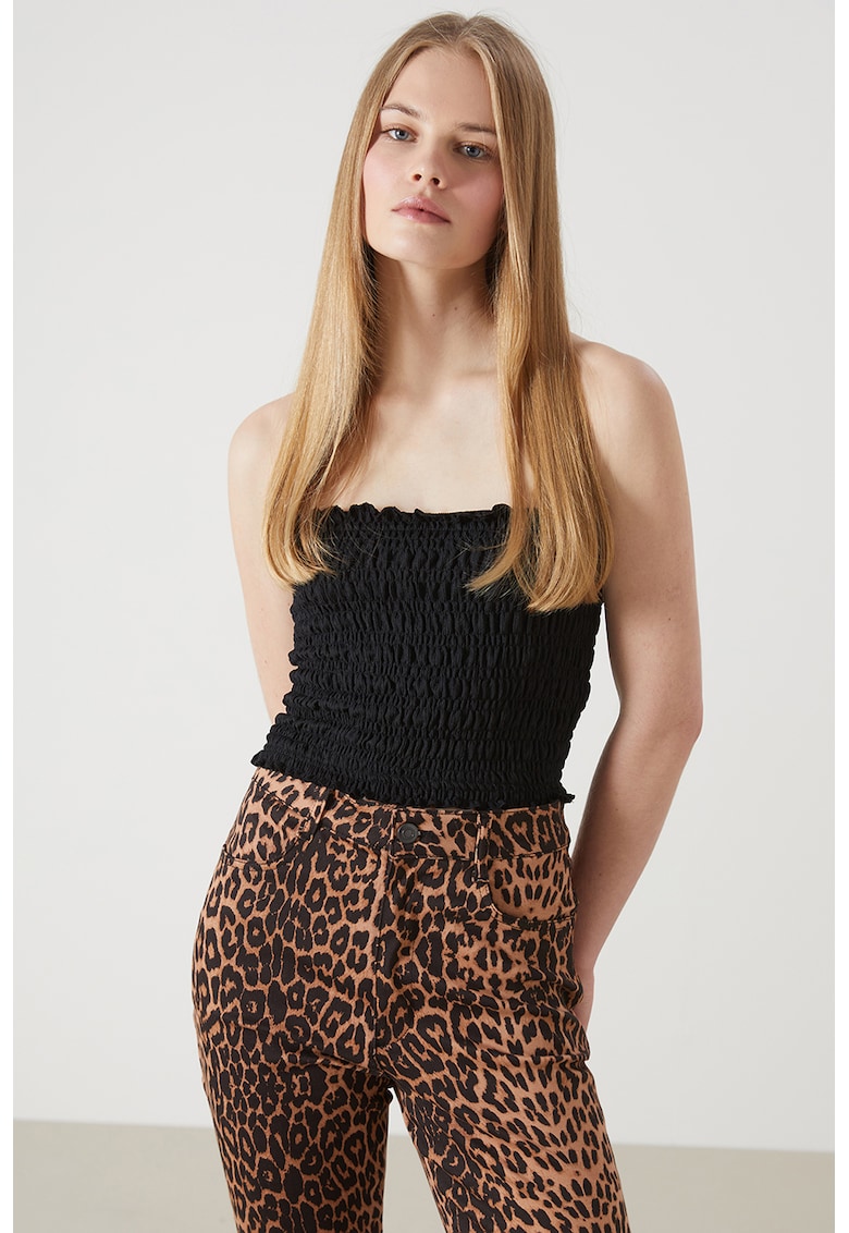 Top crop bandeau cu aspect texturat