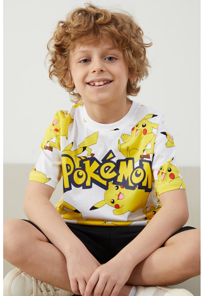 Tricou cu model cu desene - Alb/Galben