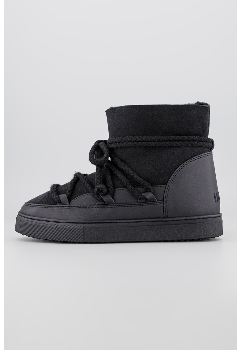 Ghete din piele intoarsa si piele - Negru