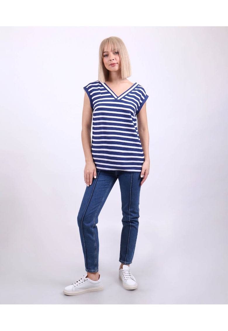 DiKa Tricou cu decolteu in V si dungi