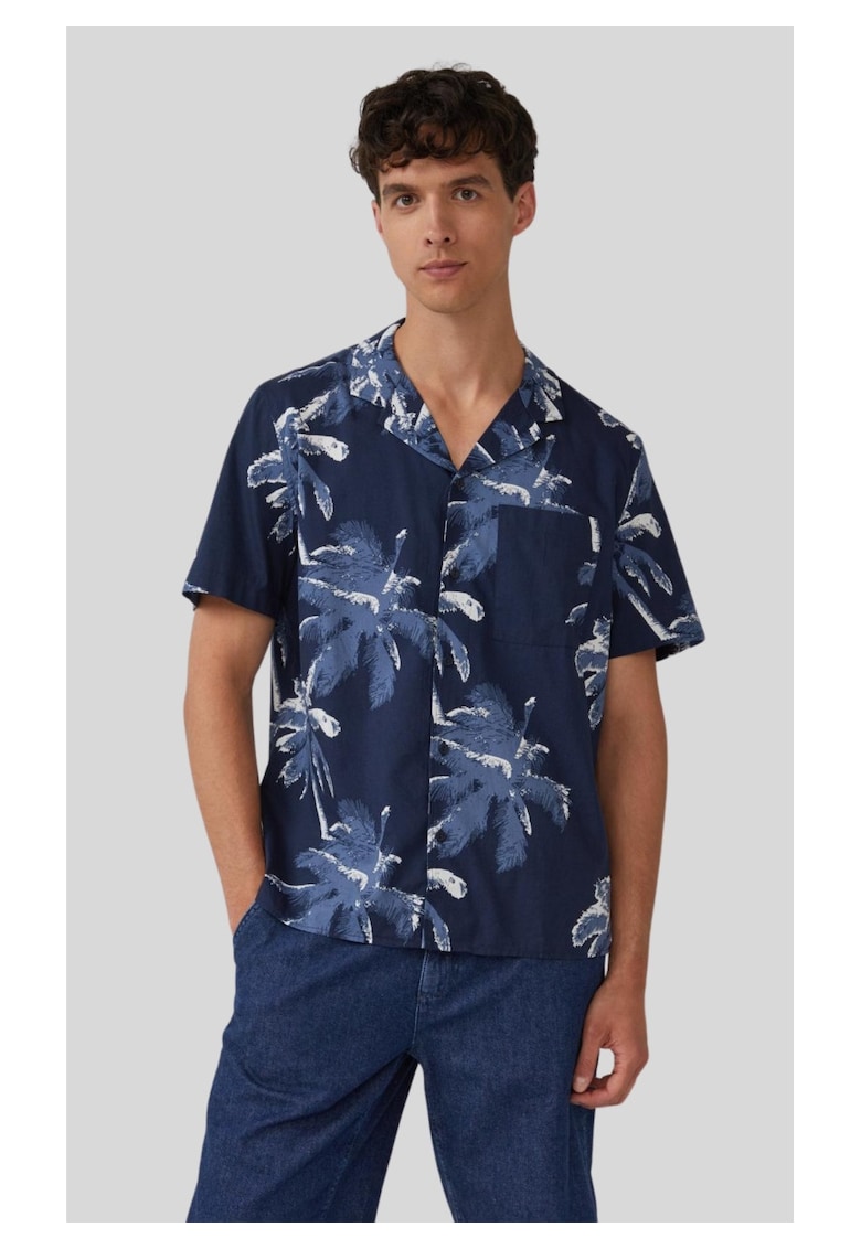 Camasa barbati cu imprimeu cu palmieri - Regular fit - Bleumarin inchis