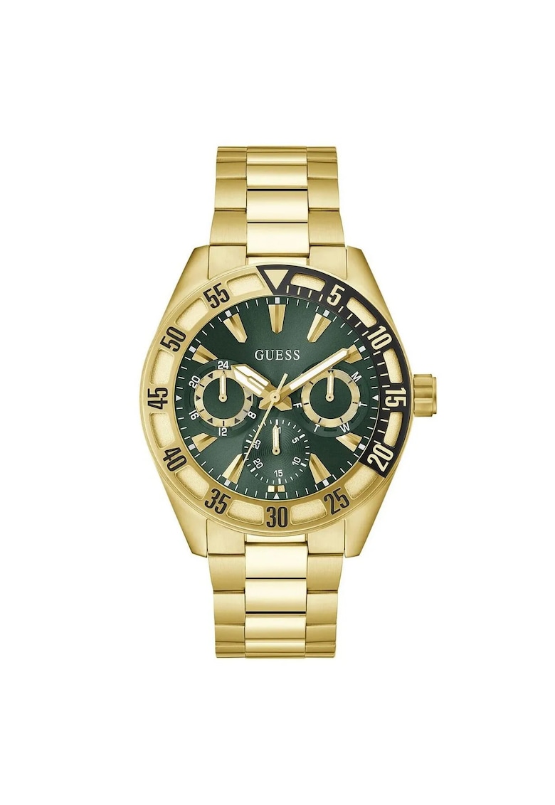 Ceas barbatesc GW0904G2 - mecanism Quartz - 44mm - culoare carcasa verde - curea din otel aurie - rezistenta la apa 5ATM