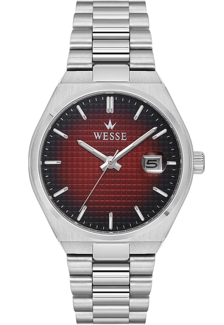 Ceas barbatesc WWG209508 40mm - curea metalica - cadran burgundy - rezistent la apa 5 ATM