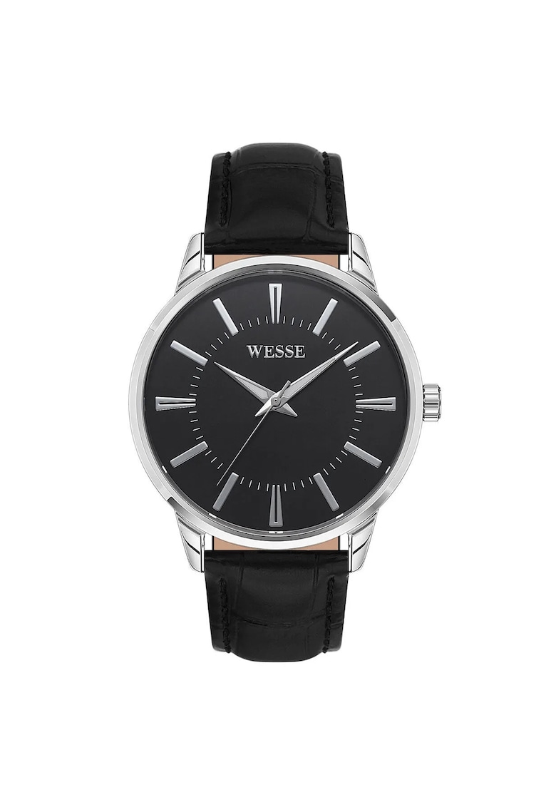 Ceas barbatesc 41 mm - curea din piele - rezistent la apa 5 ATM - negru - mecanism quartz