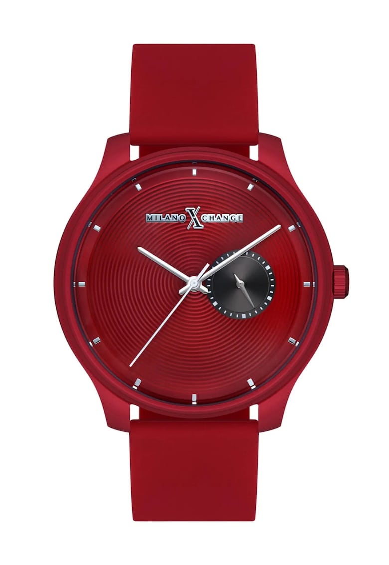 Ceas sportiv barbati 42 mm - carcasa otel - curea silicon - rosu - 3 ATM